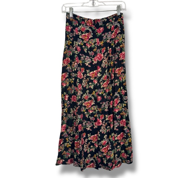 Vintage Inclinations Black Floral Vibrant Button Down Maxi Skirt - Picture 2 of 11
